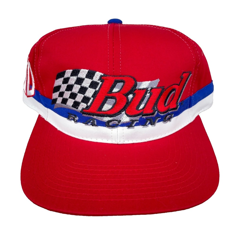 Vintage Budweiser Hat Cap SnapBackRacing Team Nascar 90s Y2K Red White Adult